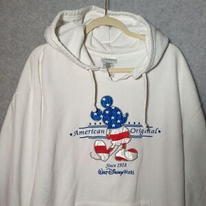 Vtg Disney World Mickey American Original‎ Hooded Sweatshirt XL White Oversized